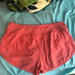 Salmon Colored Lulu Lemon Speed Up Shorts